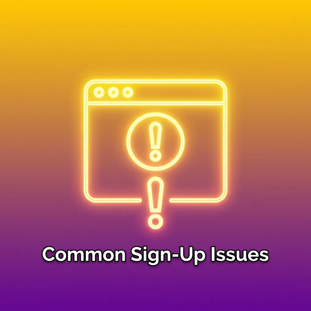 Infographic titled "Common Sign-Up Issues" listing OTP, email, document, name, and account problems with quick fixes.