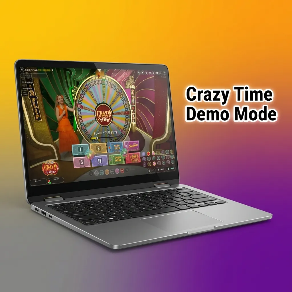 Crazy Time demo wheel game screen on a casino site, showing virtual credits and colorful betting options for practice play