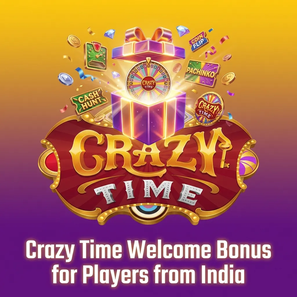 Colorful Crazy Time casino welcome bonus banner for Indian players, showing 500% up to ₹75,000 and sign‑up steps