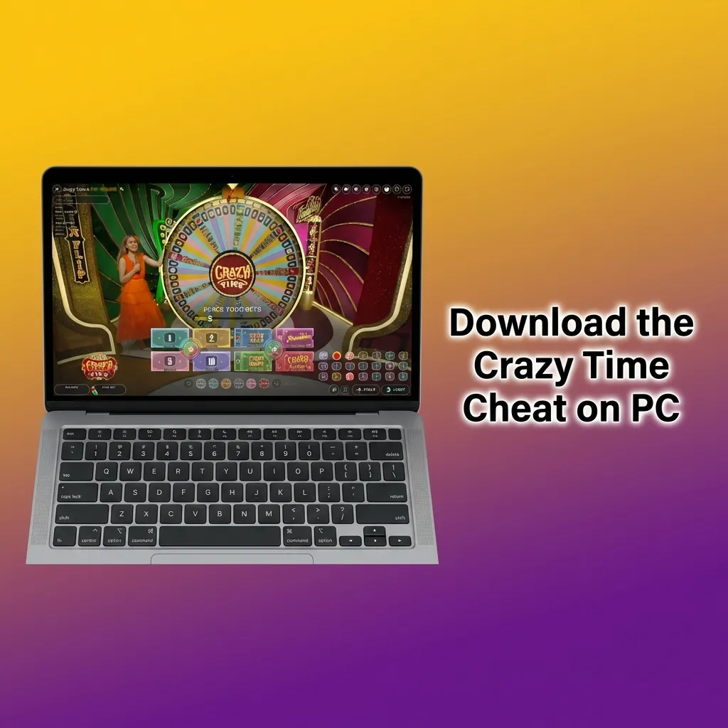 Laptop screen showing Crazy Time live game with an overlay window suggesting bets from a predictor tool