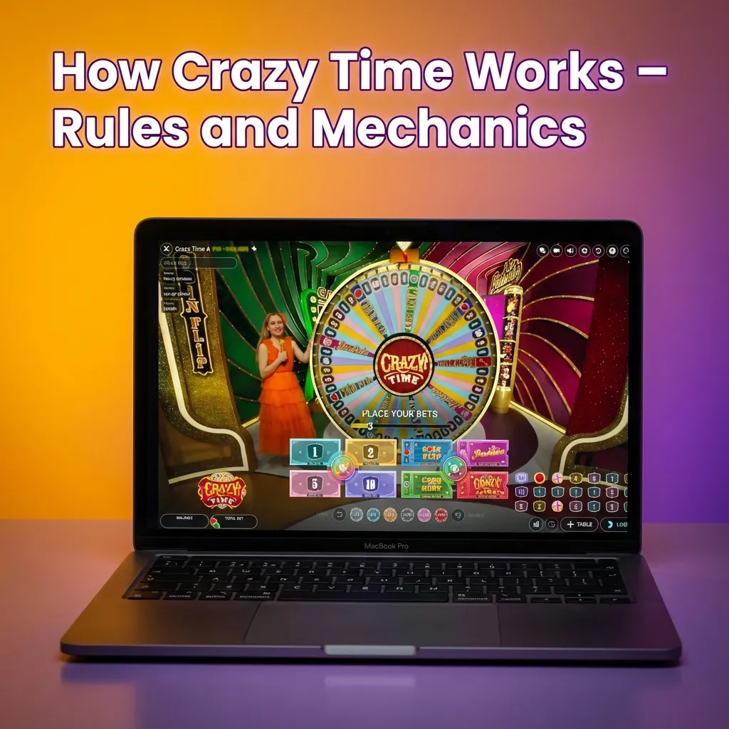 Live Crazy Time game show host spins a colorful 54‑segment wheel with numbers, bonus games, and a Top Slot multiplier above