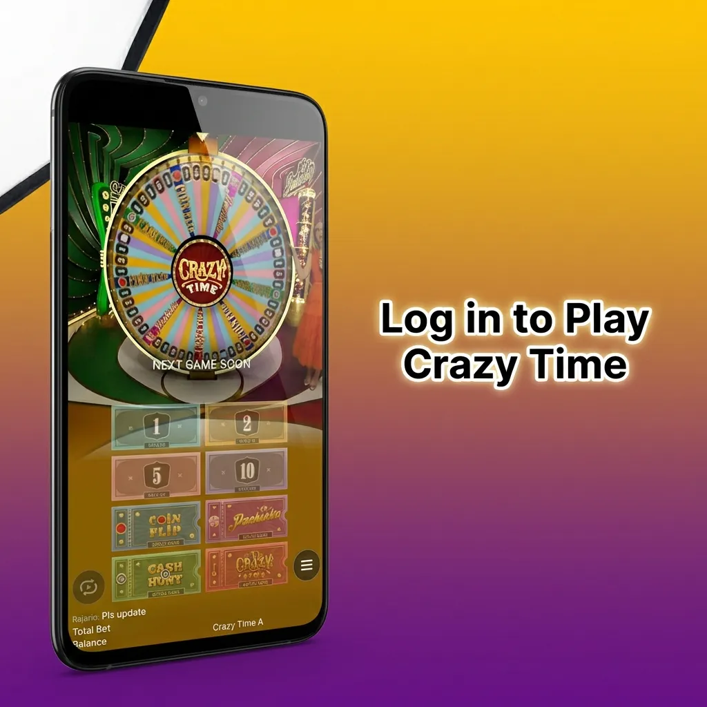 User logging into Crazy Time casino game on 1win app, selecting login method before accessing live game screen