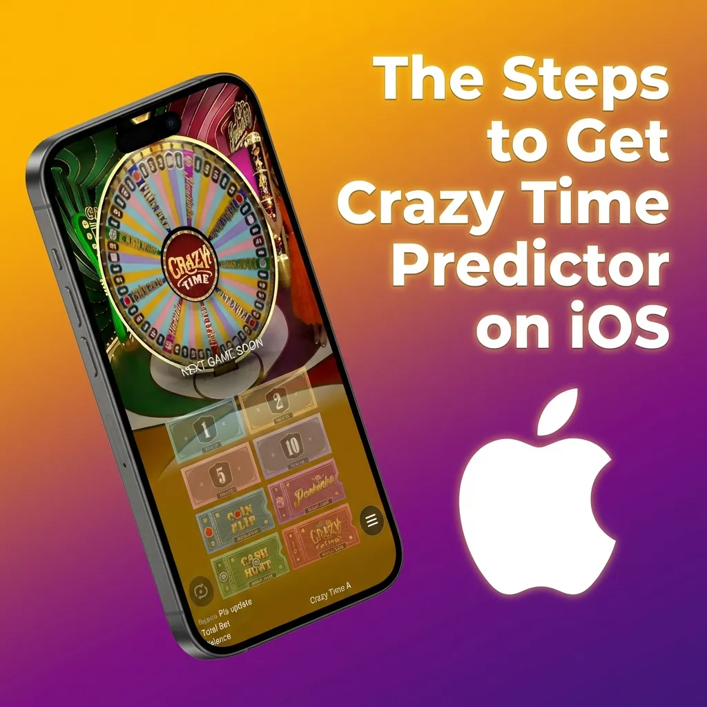 Diagram showing iPhone steps to install a Crazy Time Predictor app from a developer website with profile trust in iOS settings