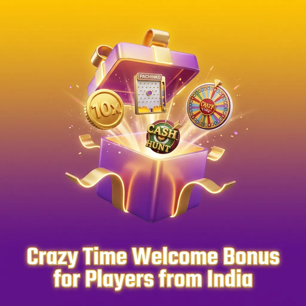 Promotional banner for 1xBet Crazy Time India welcome bonus, showing 100% up to ₹20,000 and steps to claim the offer