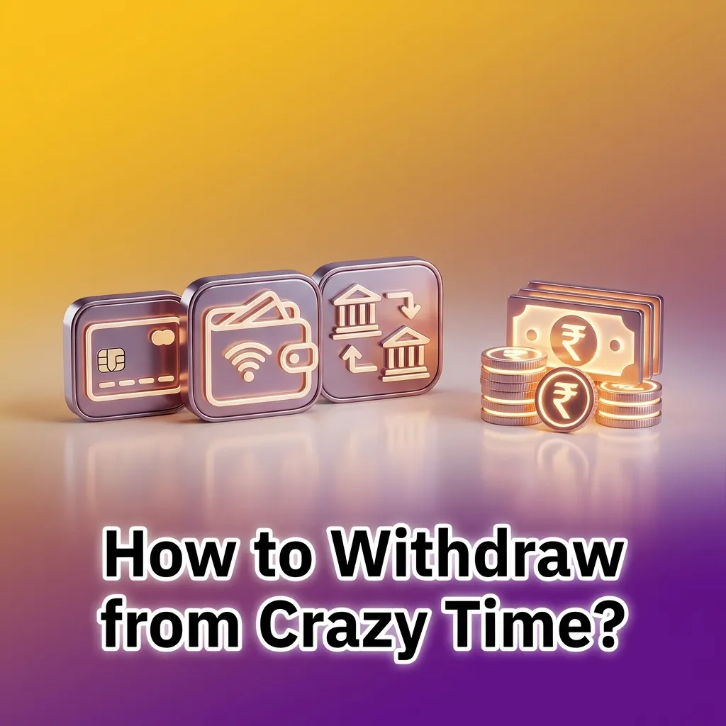 Illustrated phone screen shows Crazy Time withdrawal steps, from KYC verification to choosing method and confirming payout