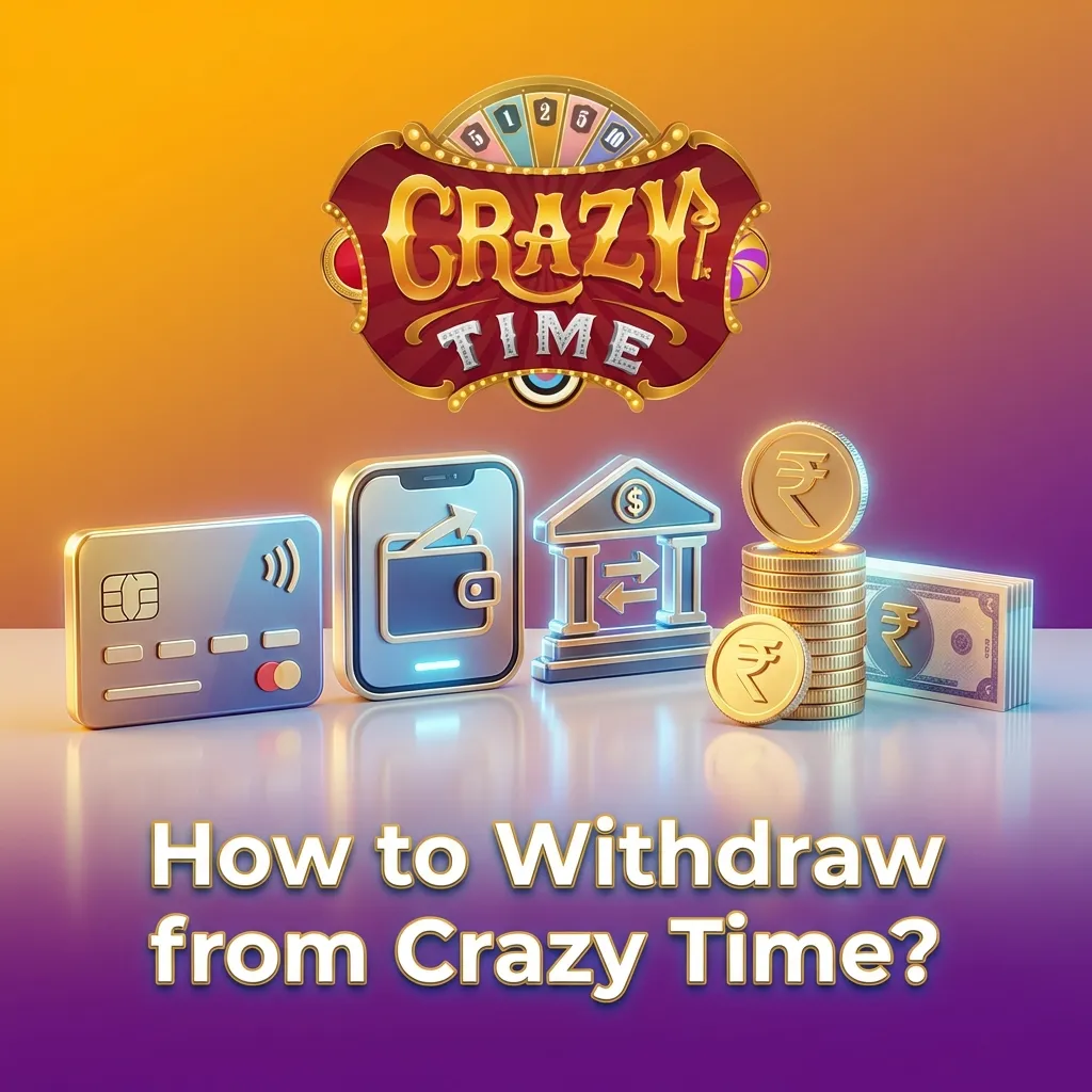 Smartphone screen showing Crazy Time withdrawal steps, KYC approval, method options, and transaction status tracking