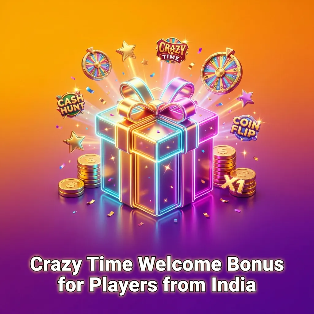 Promotion banner showing Crazy Time welcome bonus for new Indian players: 150% extra balance plus 200 free spins in rupees