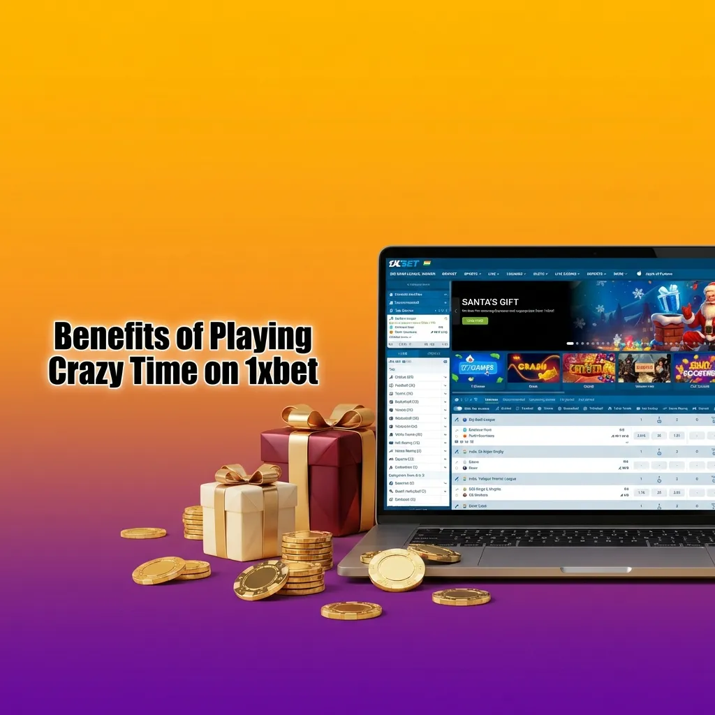 Crazy Time on 1xBet promo banner highlighting live stats, Hindi/English UI, UPI payments, wide bets, and live chat