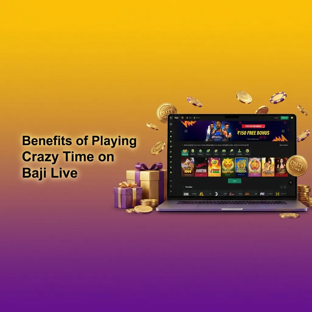 Colorful Crazy Time game screen on Baji Live with Indian INR bets, UPI icons, stats panel, chat box, and mobile UI