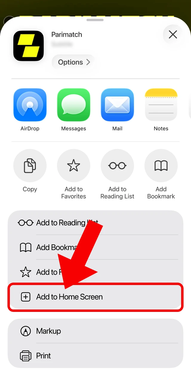 Choose the Add to Home Screen option from the Safari menu to create a shortcut for Crazy Time.