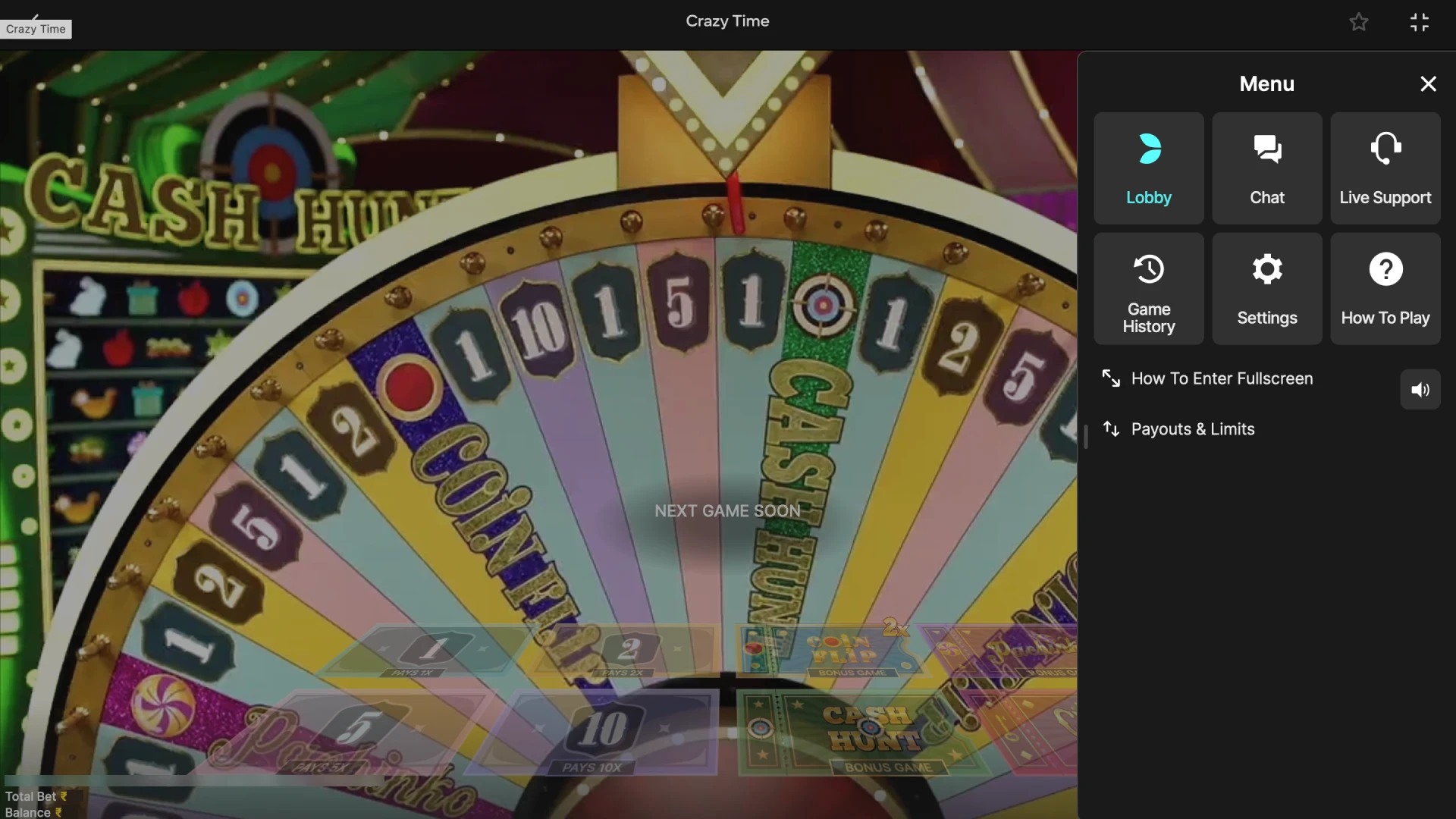 The interactive bonus round screen for Cash Hunt, where players select a target to reveal a multiplier in Crazy Time.