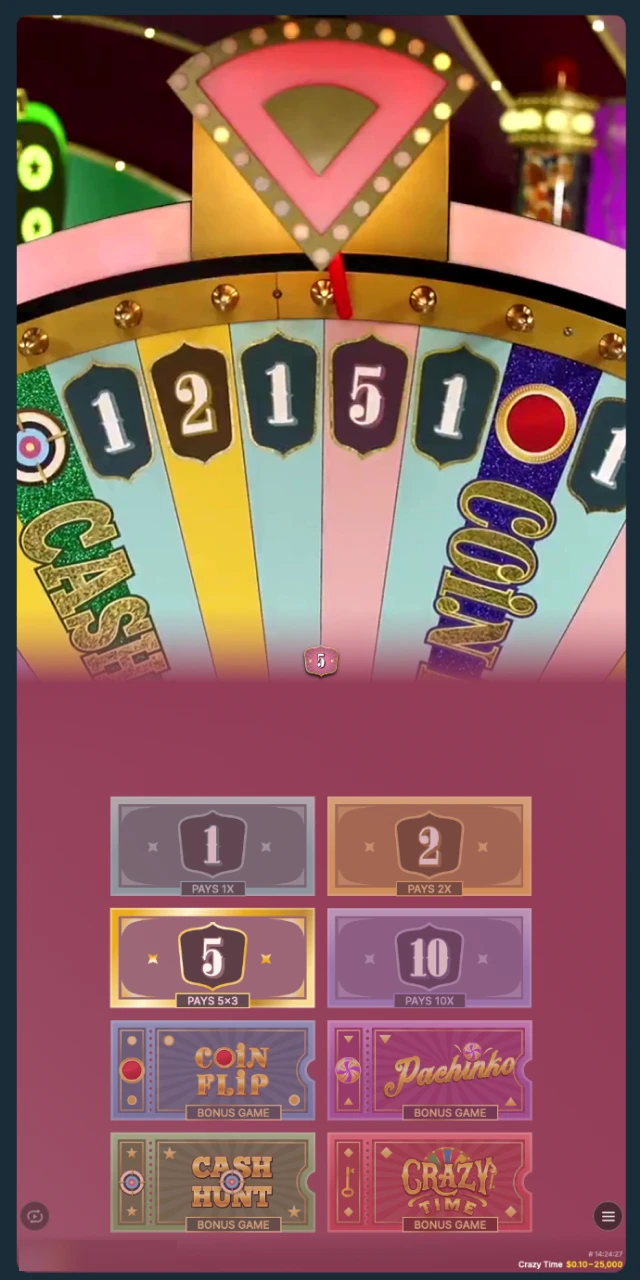 Review the results of recent spins in the Crazy Time stats tracker to see which segments won.