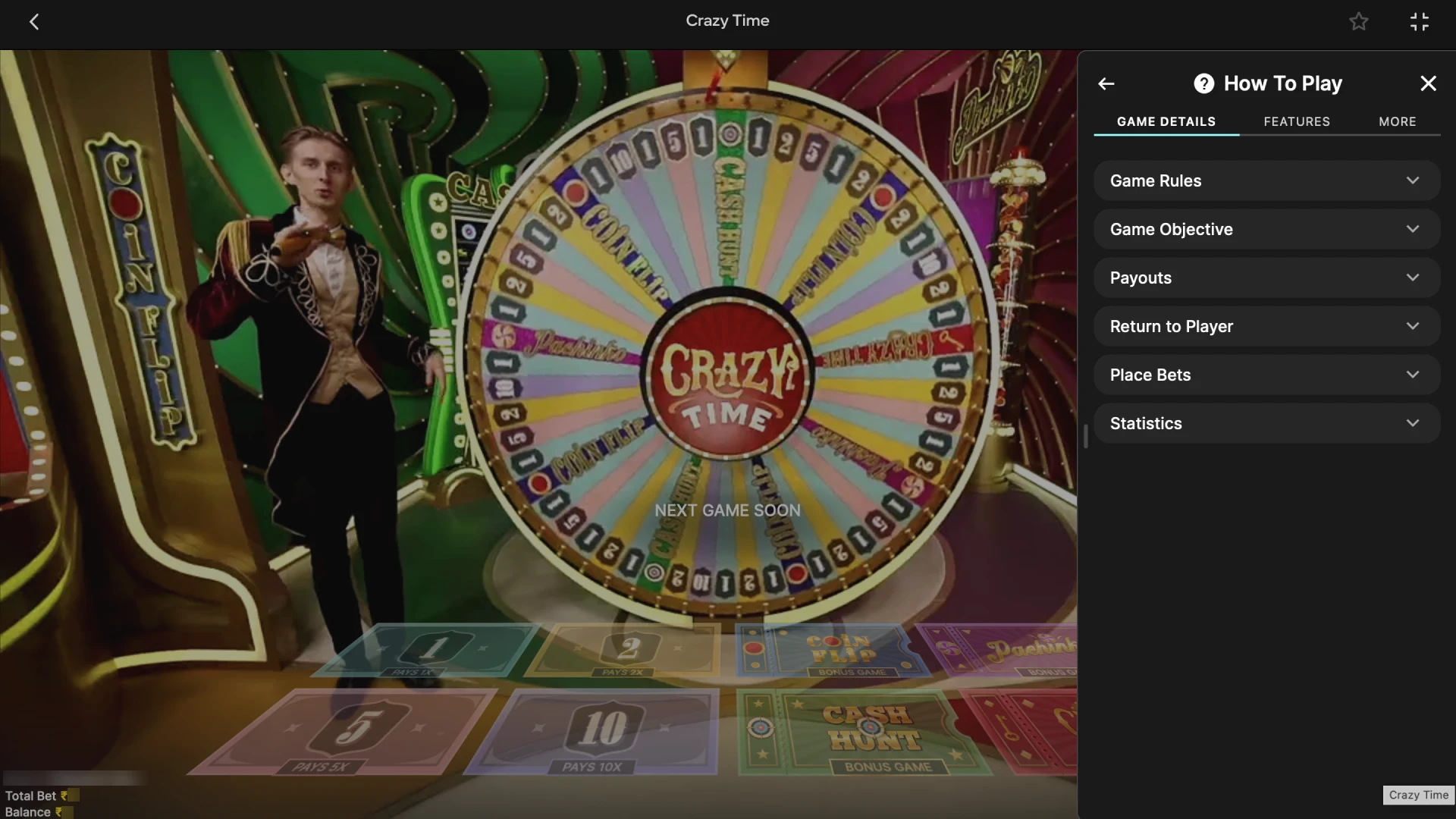 The massive vertical wheel in the Crazy Time bonus round, offering the chance to win the game's top multipliers.