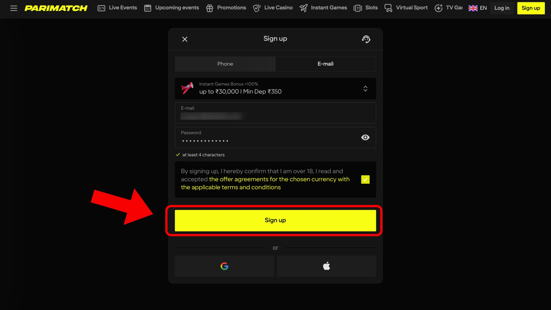 Start by clicking the join button and filling in your details to create a new account for Crazy Time.