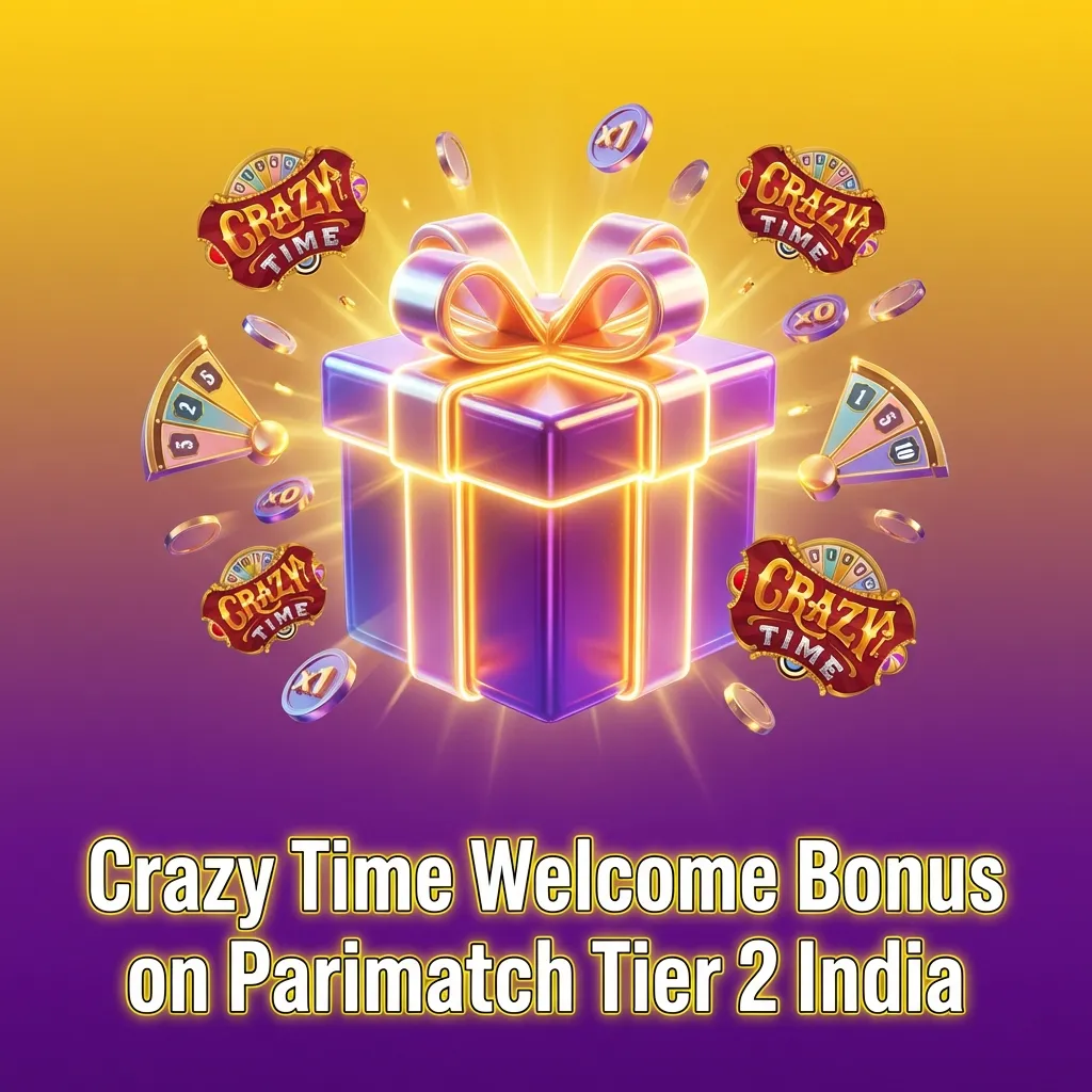 Parimatch Tier 2 India app screen showing Crazy Time 150% welcome casino bonus offer in rupees