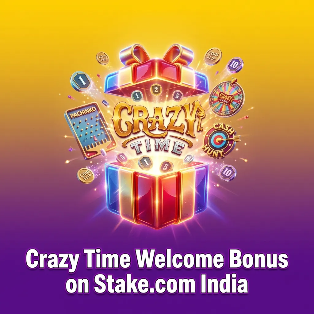 Stake.com India Crazy Time welcome bonus promo banner showing 200% up to ₹1,00,000 and $75,000 raffle offer