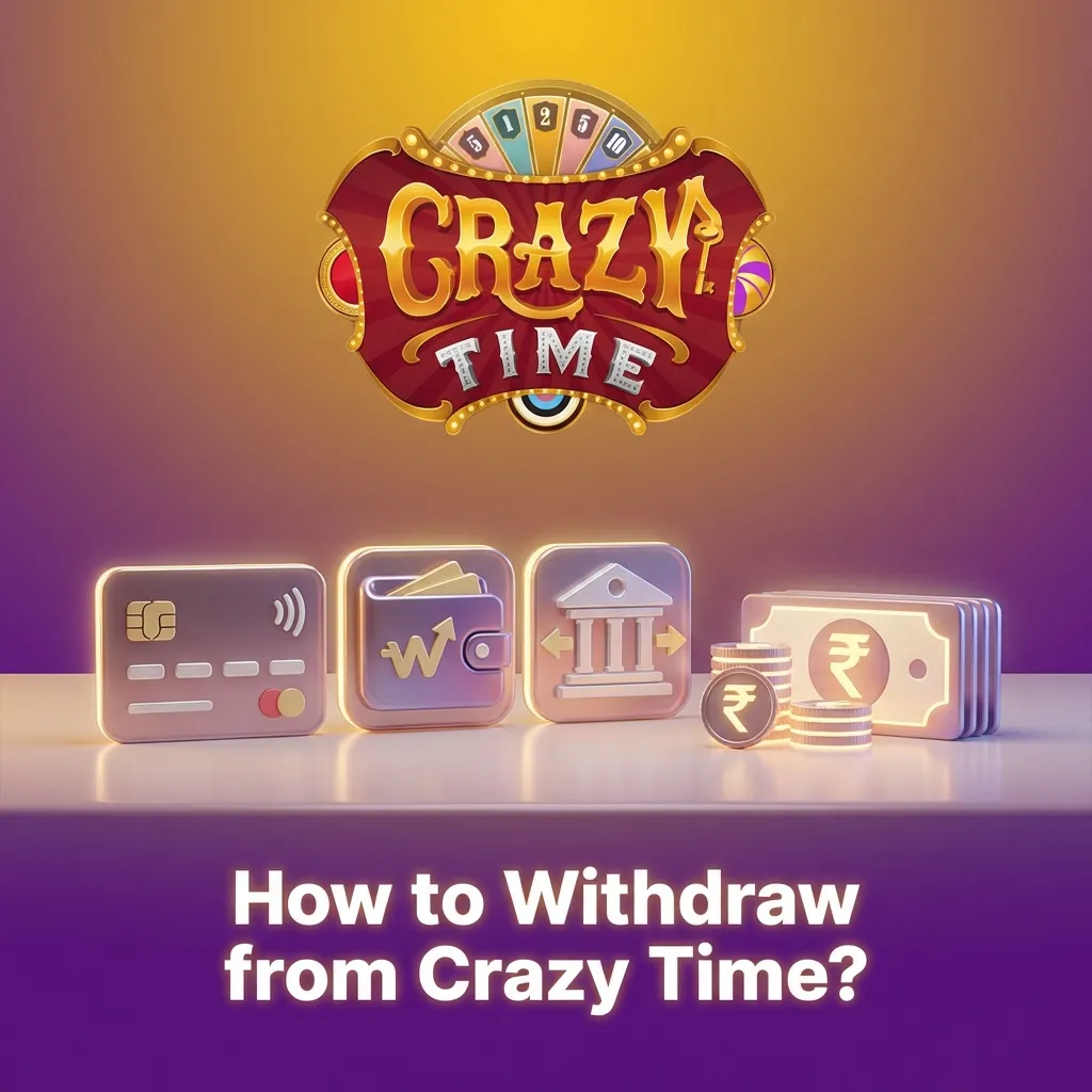 Illustrated steps in the Odds96 app showing how to withdraw Crazy Time winnings to bank, wallet, or crypto