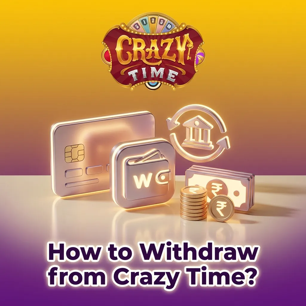 Illustrated guide showing Crazy Time player completing KYC, selecting withdrawal method, and confirming cash-out on a cashier screen