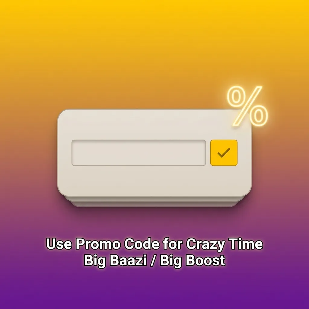 Promo banner showing “Use promo code CRAZYINDIA for Crazy Time Big Baazi / Big Boost bonus” with casino-themed background