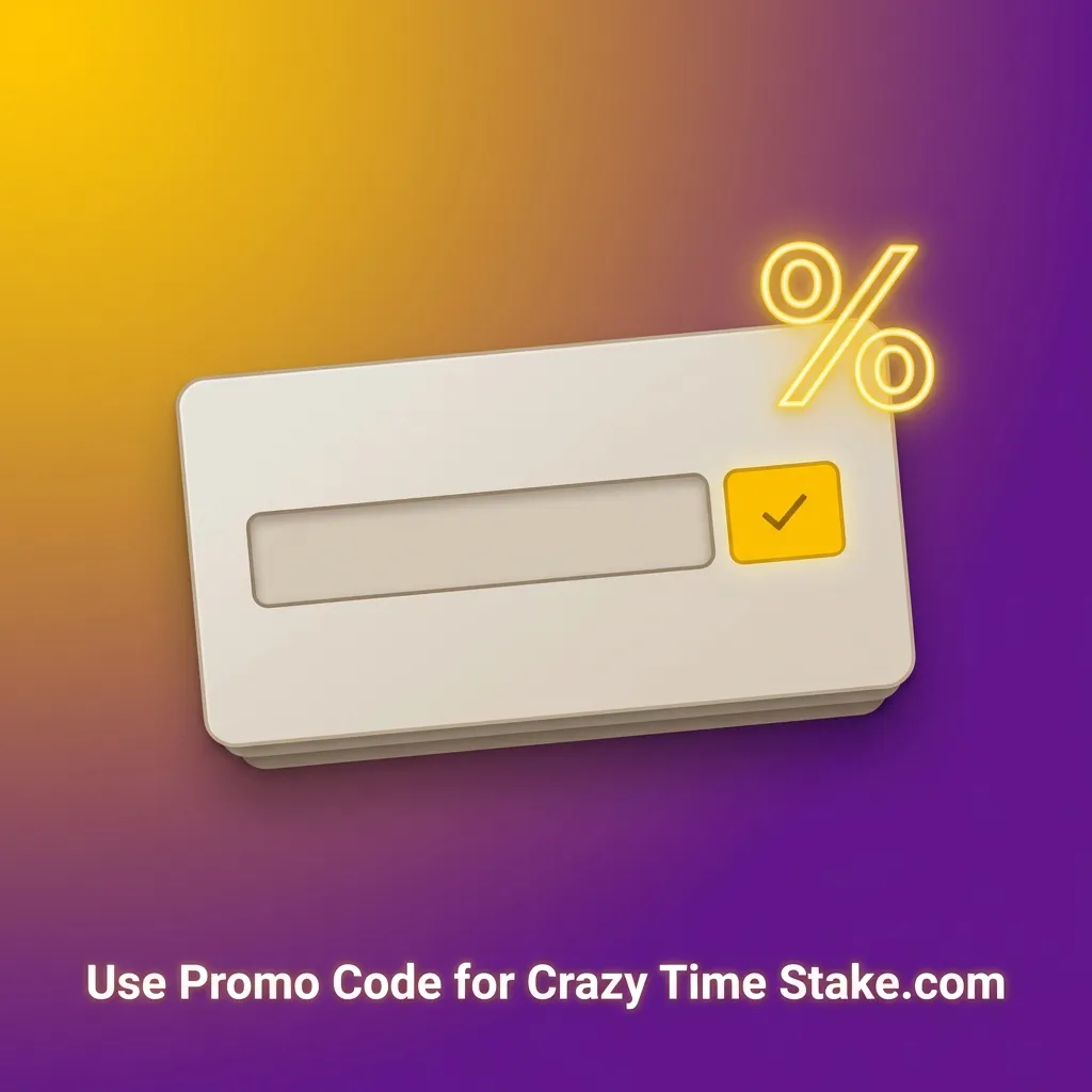 Stake.com Crazy Time app screen highlighting promo code field and promotions section for bonus balance and raffle entries